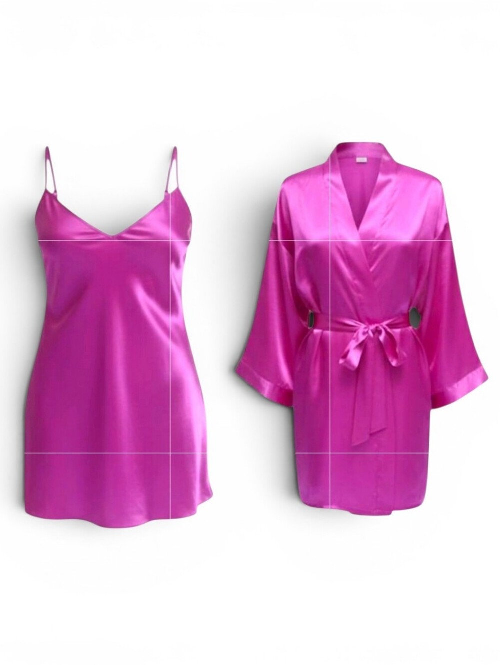 Satin Magenta Chemise & Robe Set | Size Medium
